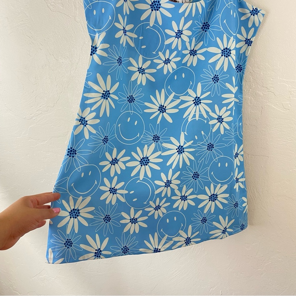 BSR By Samii Ryan Sky Blue Smiley Daisy Floral Print Spaghetti Strap Mini Dress - Picture 5 of 6